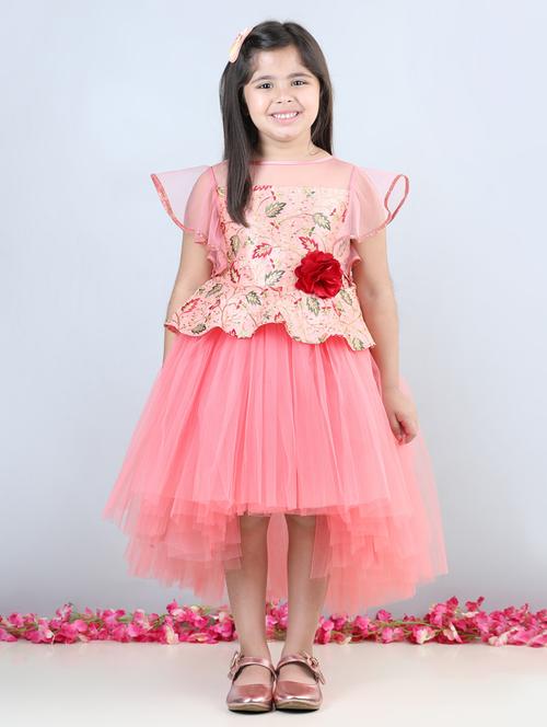 girls round neck net high low frock - 21067638 - Very Small Image - 1