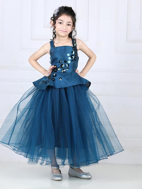 girls square neck net flare frock - 21067720 - Very Small Image - 1