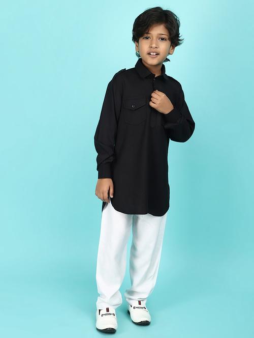 kids solid kurta pyjama set - 21068012 - Very Small Image - 1