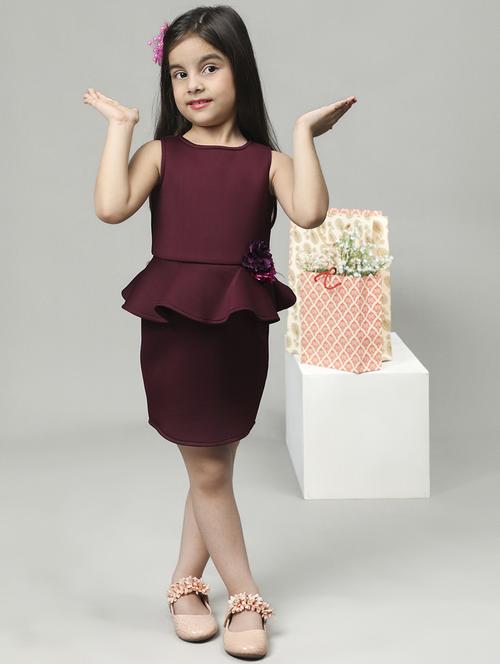 girls round neck frower applique lycra frock - 21068527 - Very Small Image - 1