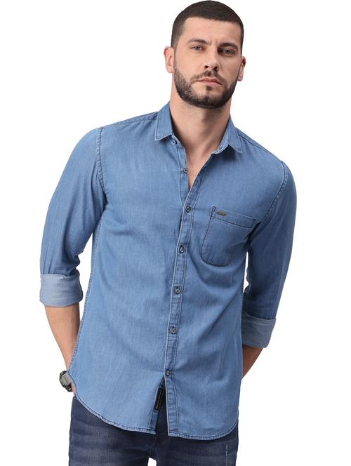 men solid long sleeve denim casual shirt - 21068692 - Very Small Image - 1