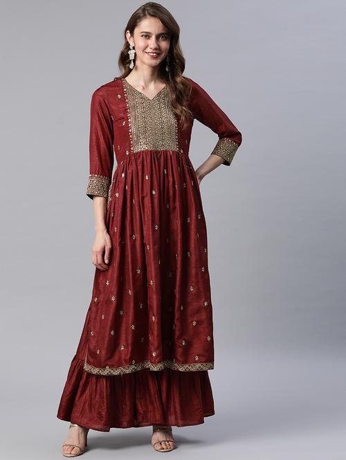 maroon kurta palazzo set - 21069210 - Very Small Image - 1