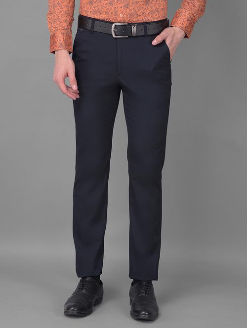 navy blue solid flat front formal trouser - 21069887 - Very Small Image - 1