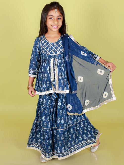 blue cotton kurta sharara suit set - 21072408 - Very Small Image - 1