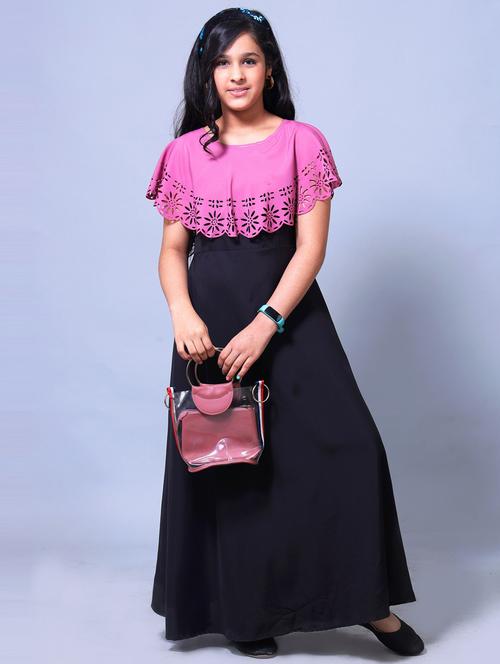 navy blue solids round neck gown - 21072449 - Very Small Image - 1