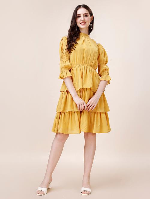 women yellow solid layered dress - 21072592 - Very Small Image - 1