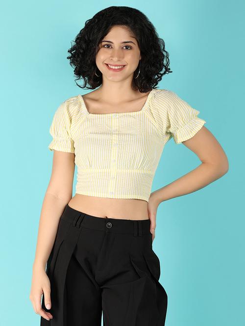 women striped short sleeves crop top - 21073930 - Very Small Image - 1