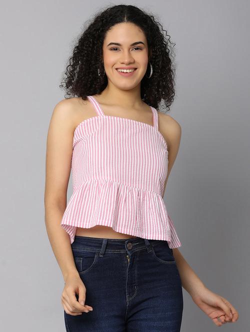 women striped shoulder strap peplum top - 21073931 - Very Small Image - 1
