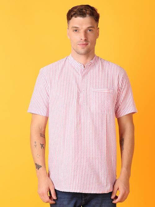 men mandarin neck striped short kurta - 21073974 - Very Small Image - 1