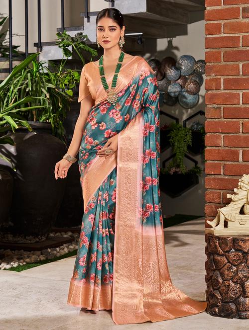 women floral printed silk saree - 21074373 - Very Small Image - 1