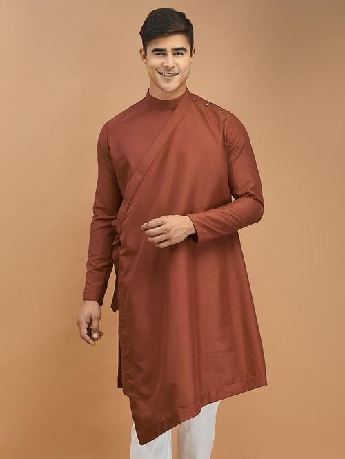 brown linen asymmetric kurta - 21074933 - Very Small Image - 1