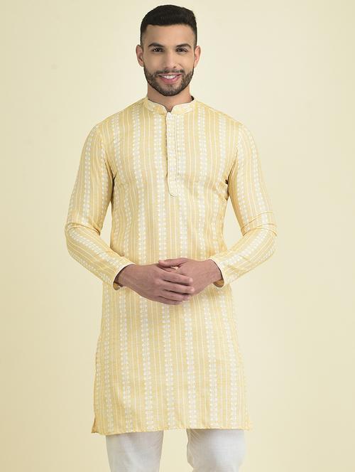yellow cotton blend short kurta - 21074944 - Very Small Image - 1