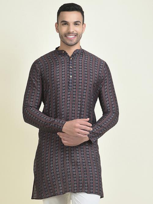 men long sleeve printed long kurta - 21074983 - Very Small Image - 1