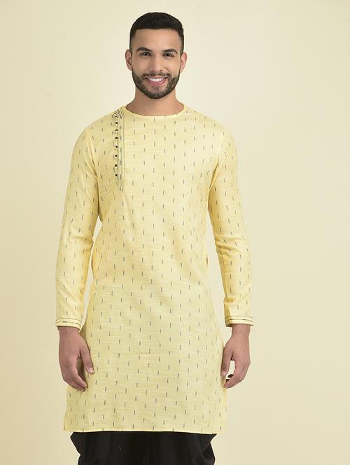 lemon cotton blend short kurta - 21075030 - Very Small Image - 1