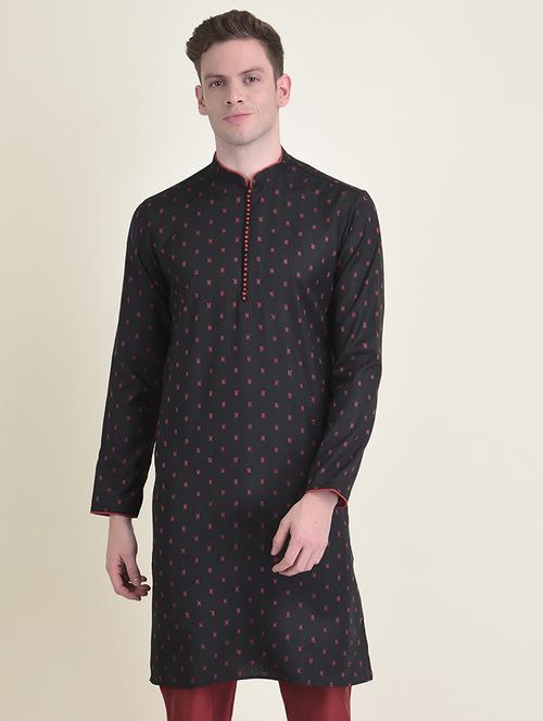 men long sleeve self-designed kurta - 21075041 - Very Small Image - 1
