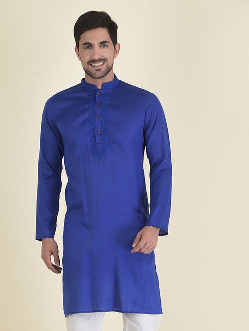 blue cotton blend short kurta - 21075063 - Very Small Image - 1