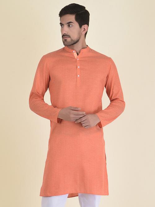 orange cotton blend short kurta - 21075070 - Very Small Image - 1