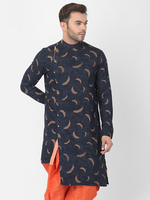 men overlap neck printed asymmetric kurta - 21075088 - Very Small Image - 1