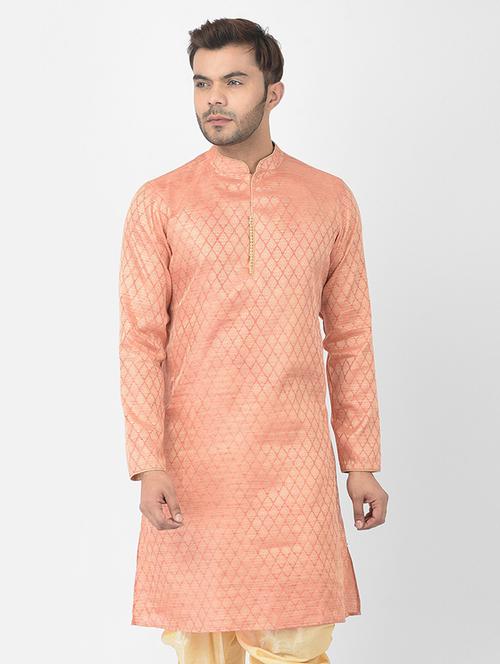 orange jacquard short kurta - 21075095 - Very Small Image - 1