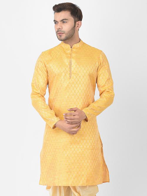 yellow jacquard short kurta - 21075096 - Very Small Image - 1