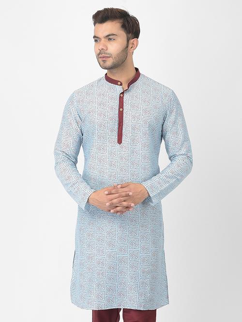 light blue cotton blend short kurta - 21075125 - Very Small Image - 1