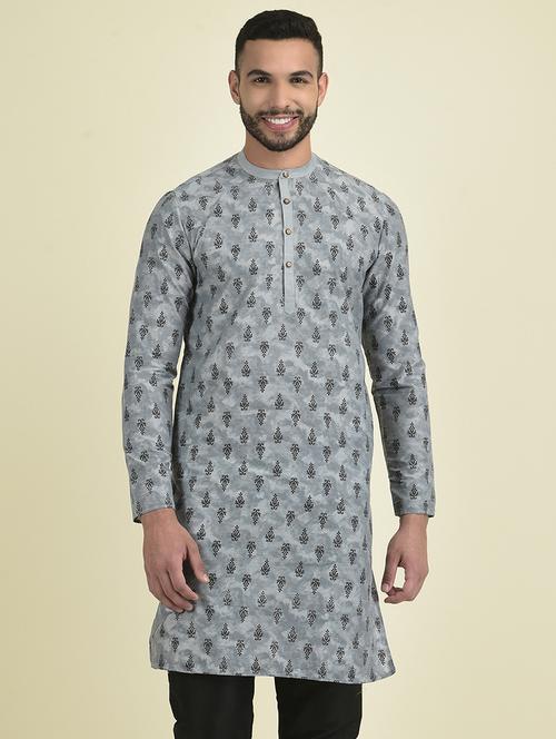 men mandarin neck printed long kurta - 21075131 - Very Small Image - 1