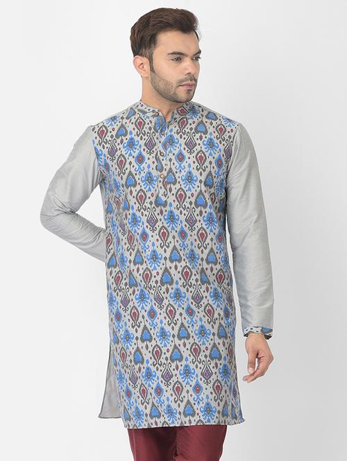 silver cotton blend short kurta - 21075142 - Very Small Image - 1