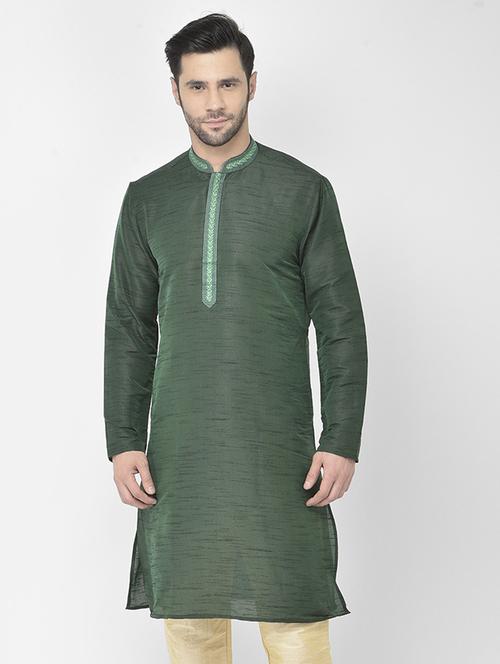 green silk blend short kurta - 21075185 - Very Small Image - 1