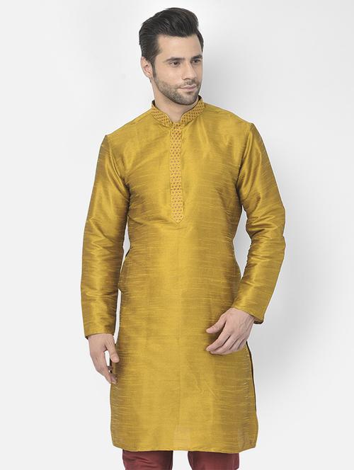men mandarin neck silk long kurta - 21075197 - Very Small Image - 1