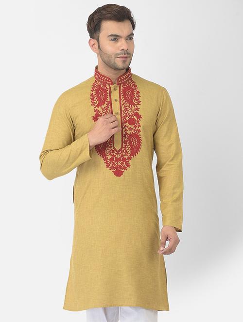 men mandarin neck embroidered long kurta - 21075210 - Very Small Image - 1