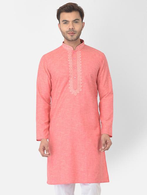 men mandarin neck self design long kurta - 21075221 - Very Small Image - 1