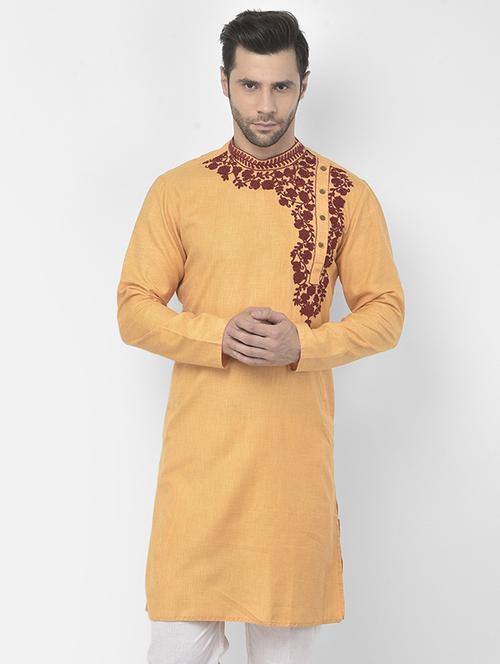 yellow cotton short kurta - 21075232 - Very Small Image - 1