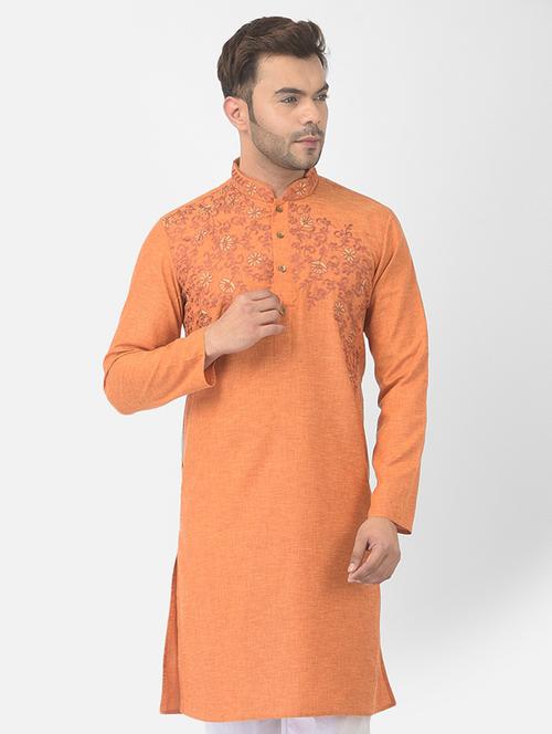 men mandarin neck embroidered long kurta - 21075262 - Very Small Image - 1