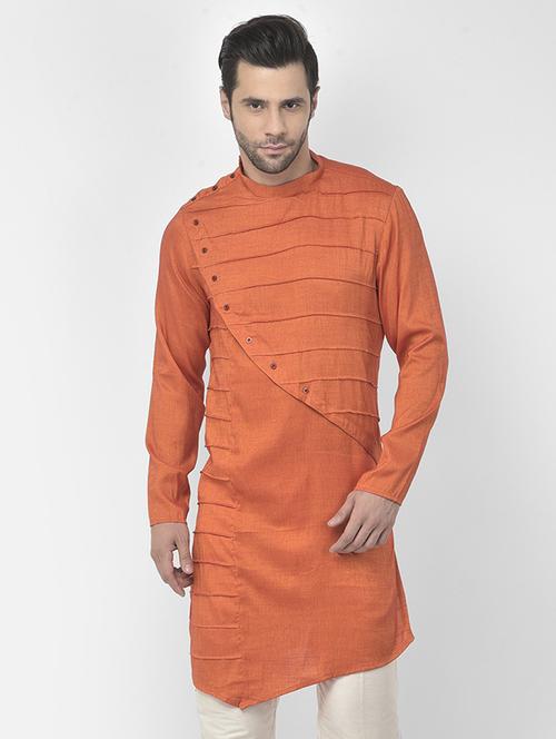orange cotton asymmetric kurta - 21075286 - Very Small Image - 1