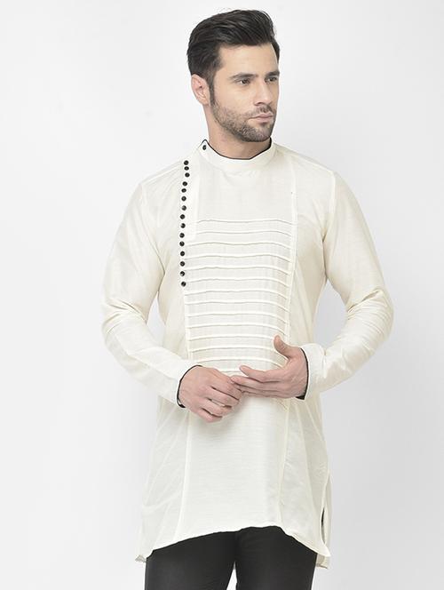 men overlap neck solid long kurta - 21075297 - Very Small Image - 1