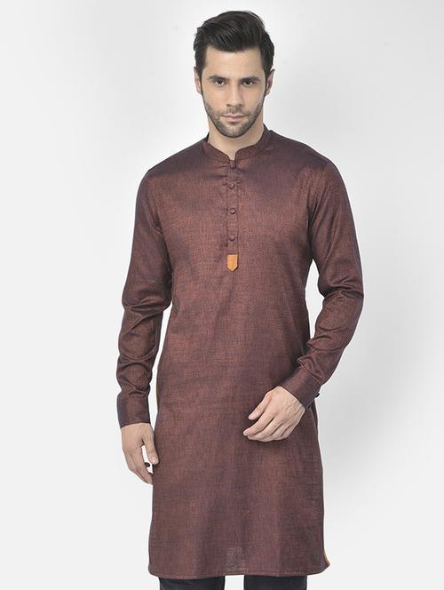men mandarin neck cotton blend long kurta - 21075307 - Very Small Image - 1