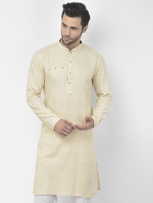 beige self design cotton long kurta - 21075321 - Very Small Image - 1