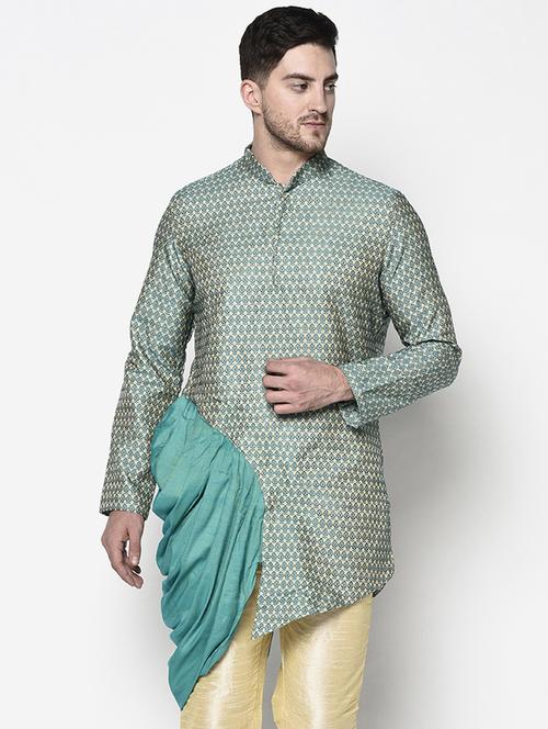men mandarin neck silk blend asymmetric kurta - 21075382 - Very Small Image - 1