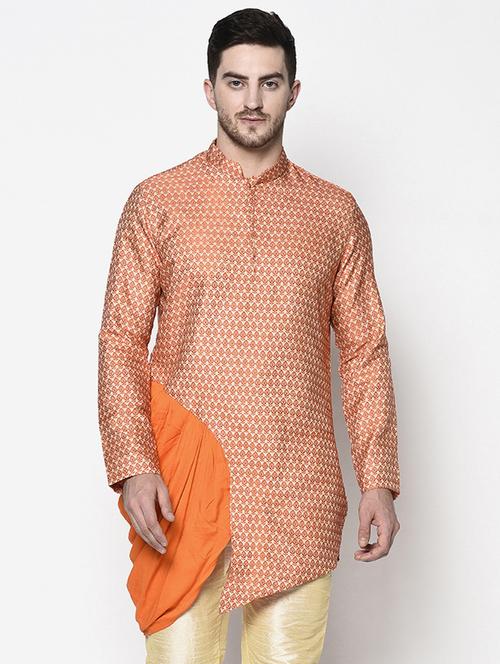 men mandarin neck silk blend asymmetric kurta - 21075388 - Very Small Image - 1