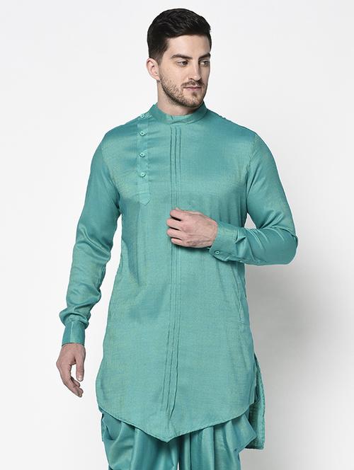 men overlap neck solid asymmetric kurta - 21075407 - Very Small Image - 1