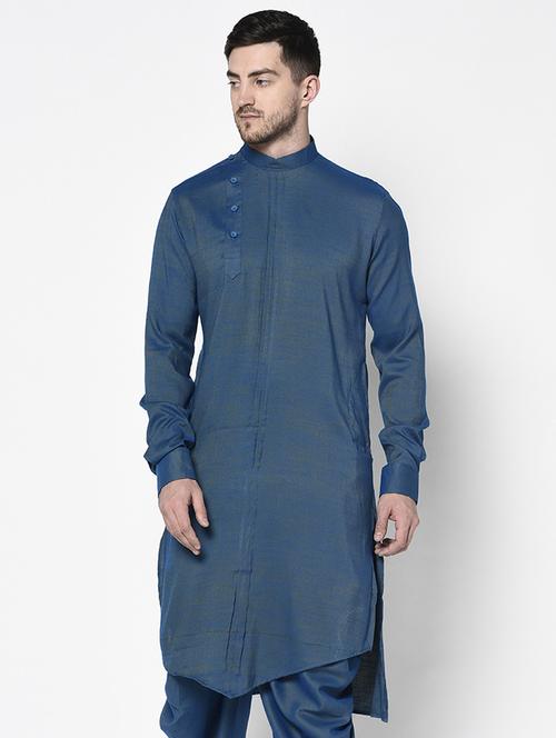 men overlap neck solid asymmetric kurta - 21075409 - Very Small Image - 1