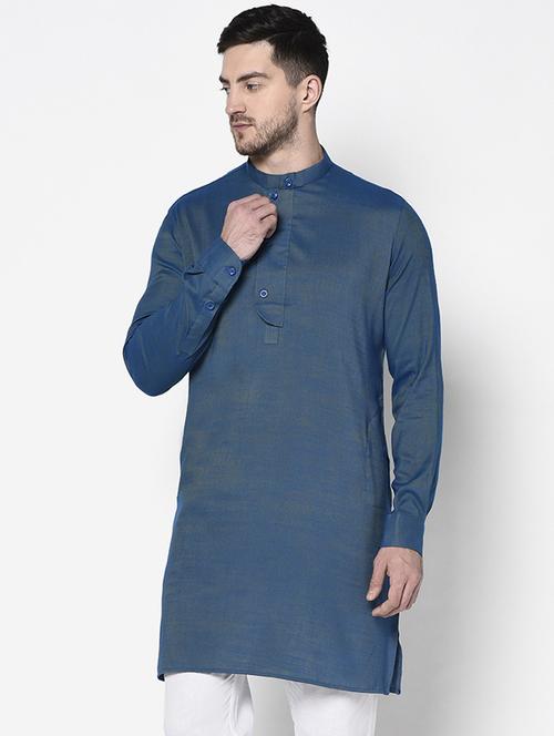 men mandarin neck solid long kurta - 21075417 - Very Small Image - 1