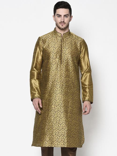 gold colored silk blend short kurta - 21075458 - Very Small Image - 1