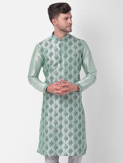 green silk blend short kurta - 21075467 - Very Small Image - 1