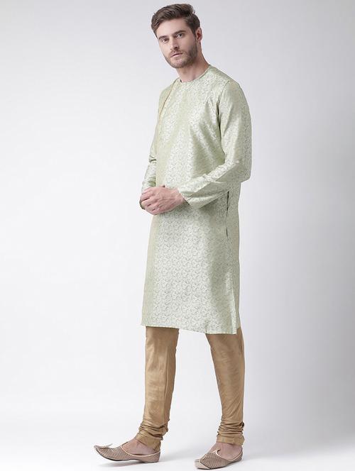 men round neck self design long kurta - 21075719 - Very Small Image - 1