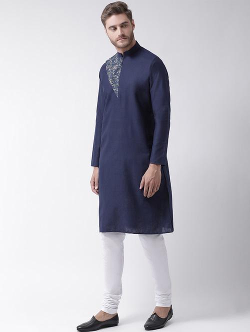 men blue solids long sleeves kurta - 21075729 - Very Small Image - 1