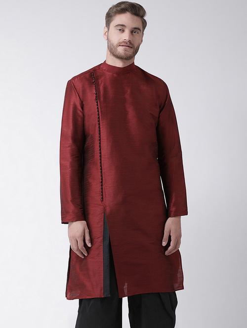 men silk blend overlap neck kurta - 21075807 - Very Small Image - 1