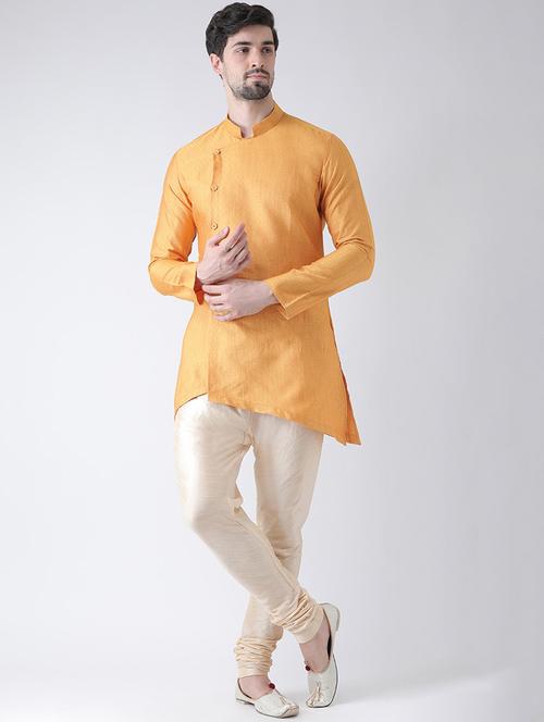 men mandarin neck self design asymmetric kurta - 21075819 - Very Small Image - 1