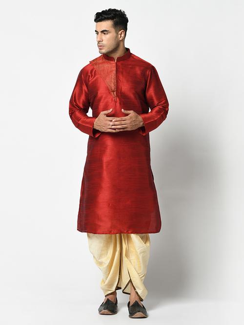 men solid long sleeve dhoti kurta set - 21078385 - Very Small Image - 1