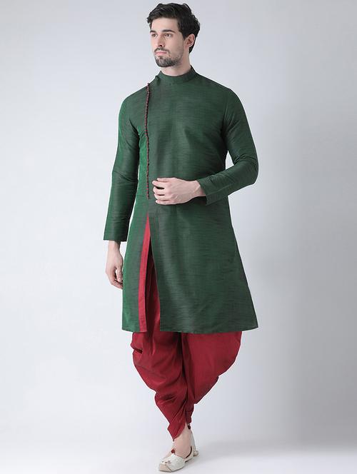 men solid silk kurta botton ethnic wear set - 21078461 - Very Small Image - 1